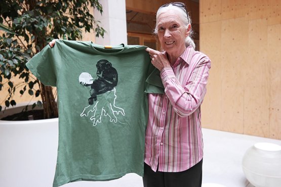 Jane Goodall with Chimpshirt